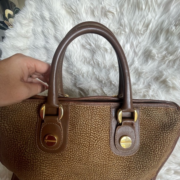 Borbonese Redwall Italy Leather Tote | Partridge Eye Textured | Brass | Vintage - Picture 8 of 13